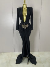 Sexy Deep V-Neck  Long Sleeve Bodycon Long Dress 2025 New Women Spring Elegant Evening Party Celebrate Cocktail Outfit Vestido